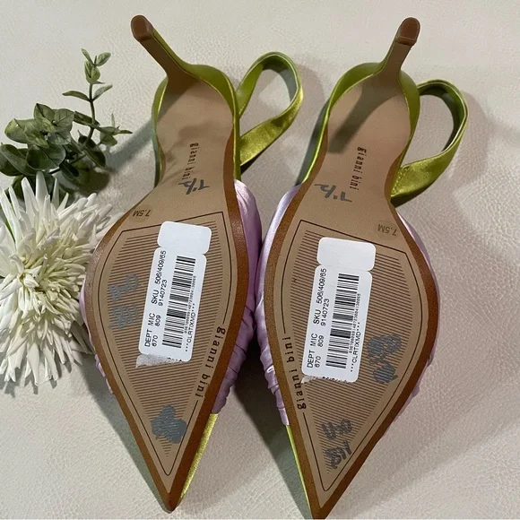 Elegant Lime and Pink Slingback Heels - Picture 11 of 11